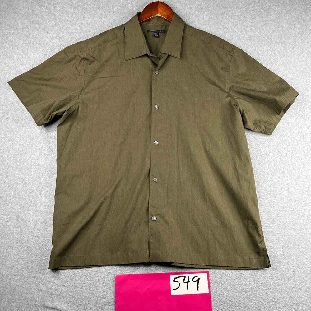 Banana Republic Stretch Shirt XL Olive Green Button Up Short Sleeve Mens